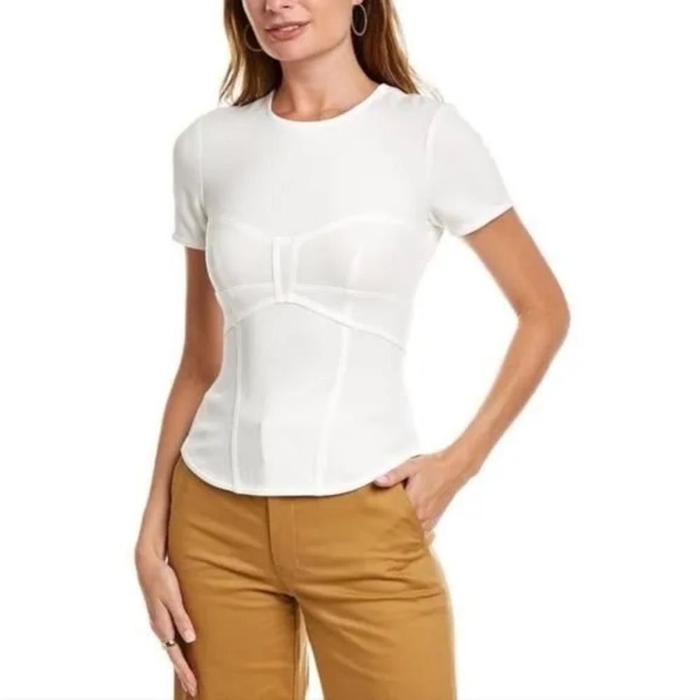 A.L.C. Beau White Corset Seam Short Sleeve Top Size 2